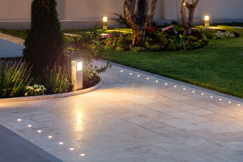 recessed lighting on garden path